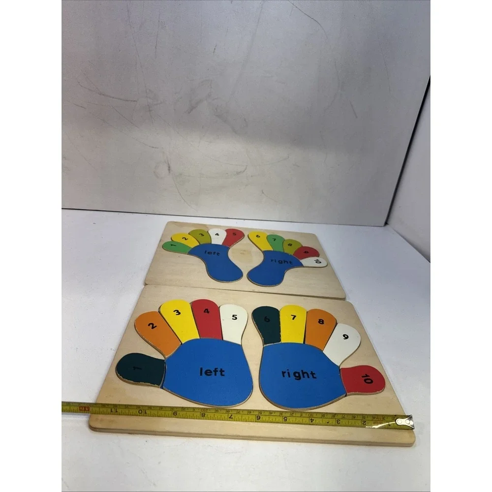 Vintage Wooden Puzzles Hands And Feet Teach Right, Left, Colors,  & Numbers
